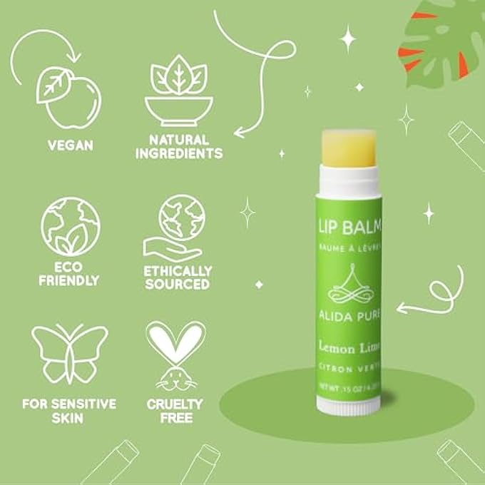 ALIDA PURE ARIA LIP BALM COLLECTION, VEGAN LIP BALM SET, BEESWAX FREE, WITH AVOCADO OIL, ORGANIC JOJOBA OIL, AND VITAMIN E, NATURAL MOISTURIZER FOR DRY, CHAPPED LIPS, 5 TUBE SET - Image 4
